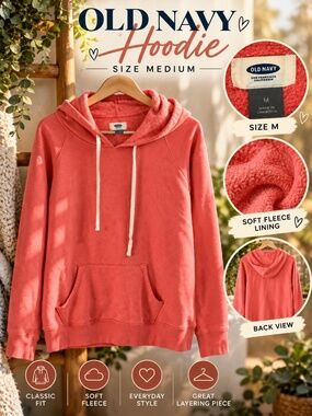 Old Navy Coral Pink Fleece-Lined Pullover Hoodie Women’s Size M
